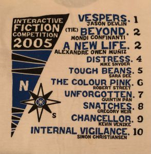 The back of an IFComp 2005 t-shirt.